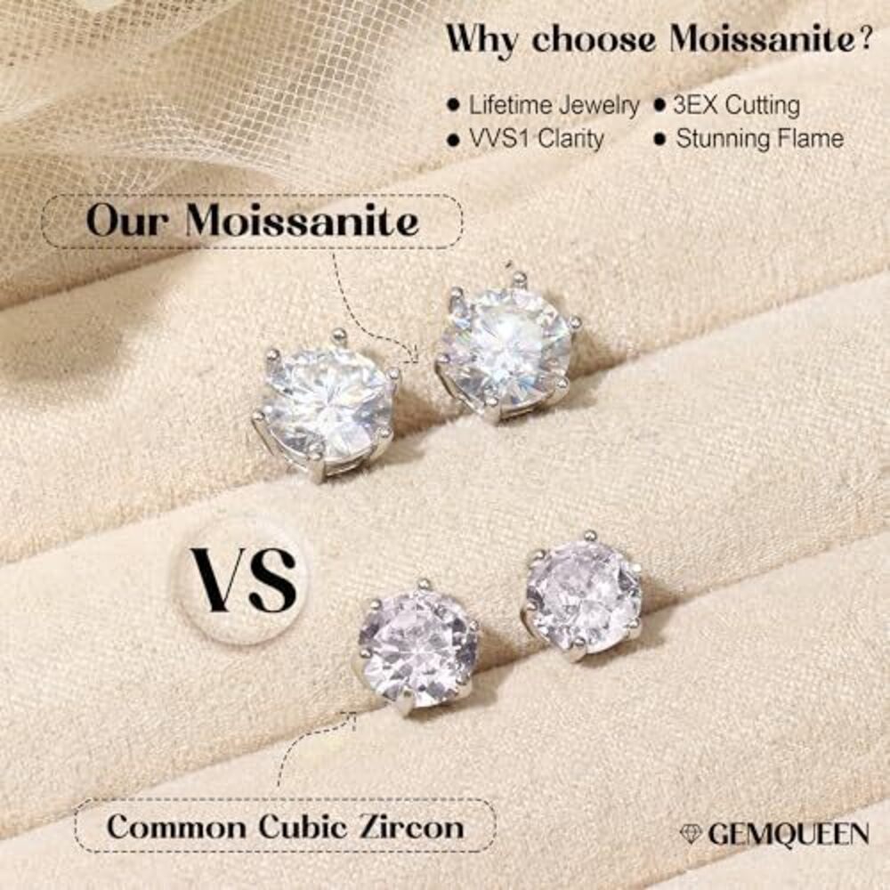3029 Moissanite Earrings Studs : 18K White Gold Plated 925 Sterling Silver - Picture 7 of 7